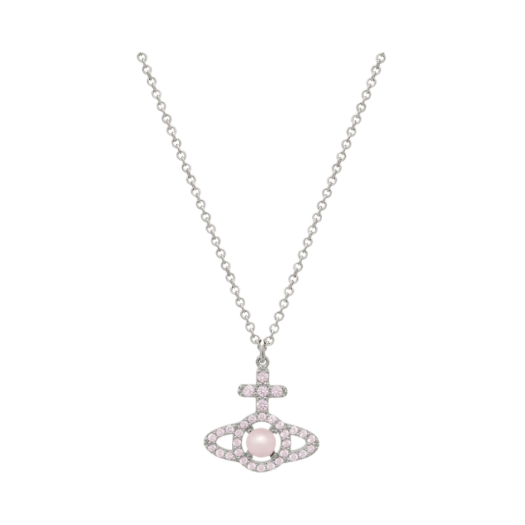 Vivienne Westwood Olympia Pearl Pendant Necklace Platinum Pink CZ Rosaline Pearl