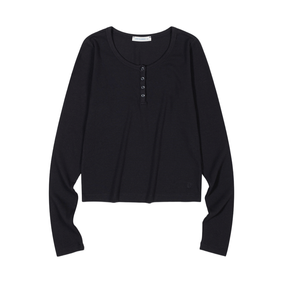 (W) 로우클래식 롱슬리브 티셔츠 블랙((W) Low Classic Henry-Neck Long Sleeve T-Shirt Black)