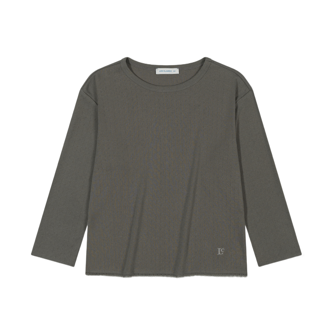 (W) 로우클래식 레이스 티셔츠 차콜((W) Low Classic Pointell Lace T-Shirt Charcoal)