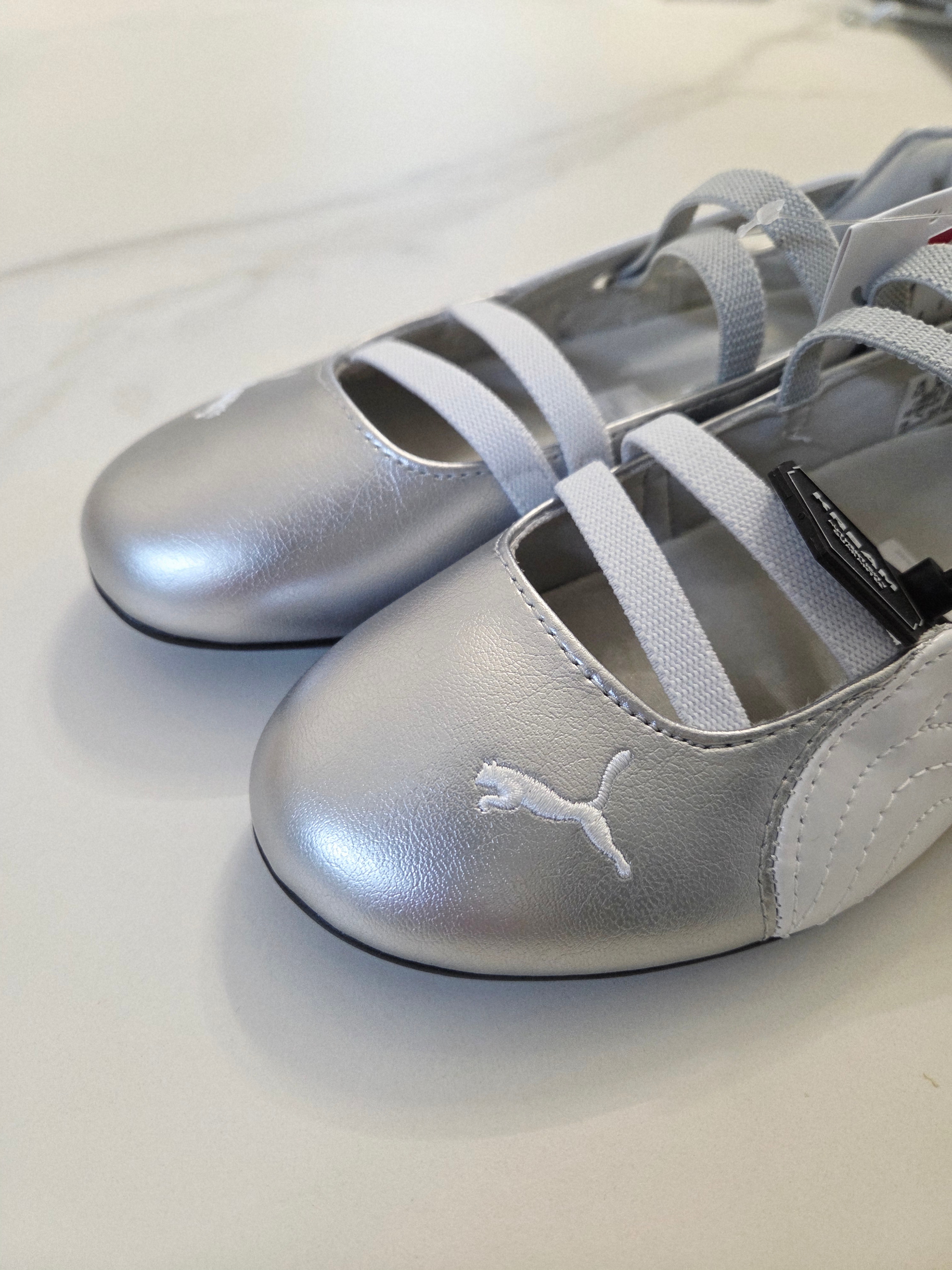 (W) Puma Speedcat Ballet Metallic Puma Silver Puma White 착용 스타일 - 2