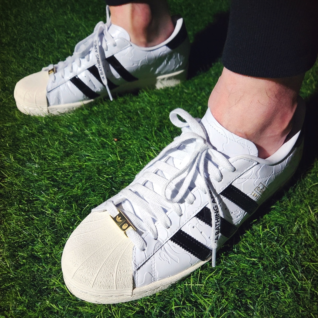 AAPE Now Cap Light Black - 25SS, Adidas x BAPE Superstar Vintage Cloud White Core Black 착용 스타일 - 5