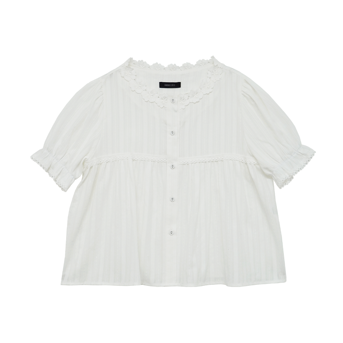 쿠키시 레이스 퍼프 반팔 블라우스 화이트(Kookeesee Lace Puff Blouse White)