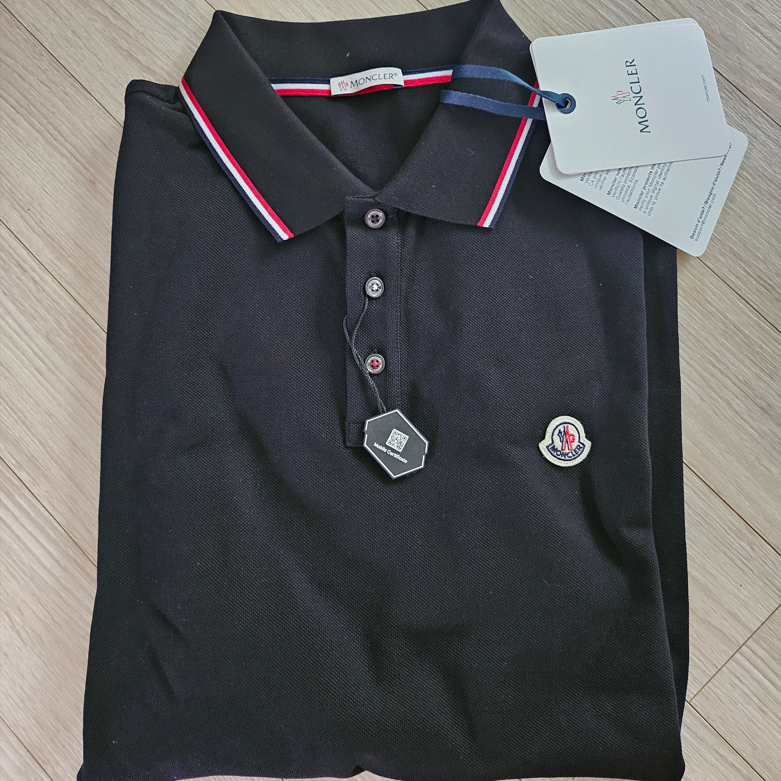 Moncler Trim Cotton Piquet Polo Shirt Black - 25SS 착용 스타일