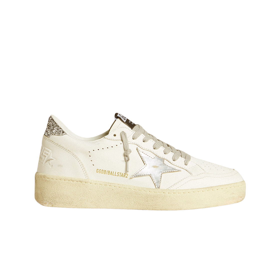 (W) 골든구스 실버 레더 실버 글리터 힐탭 볼스타 화이트((W) Golden Goose Ball Star with Silver Leather and Silver Glitter Heel Tab White) - 1