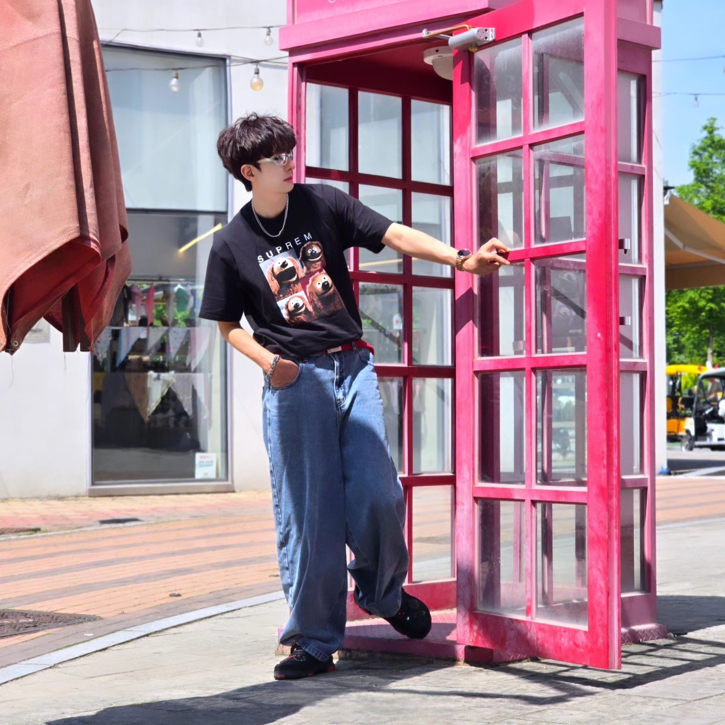 Diesel Dx1446 Red Enamel Stainless Steel Chain Necklace Silver, Supreme Rowlf T-Shirt Black - 24SS 착용 스타일 - 6