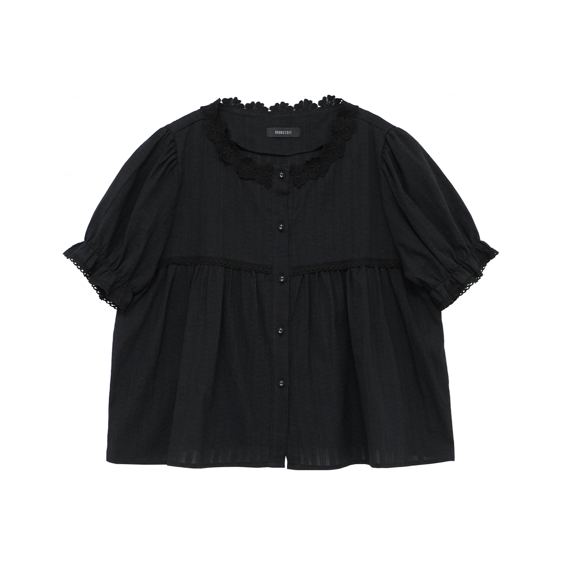 KS5BRSH002BK Kookeesee Lace Puff Blouse Black