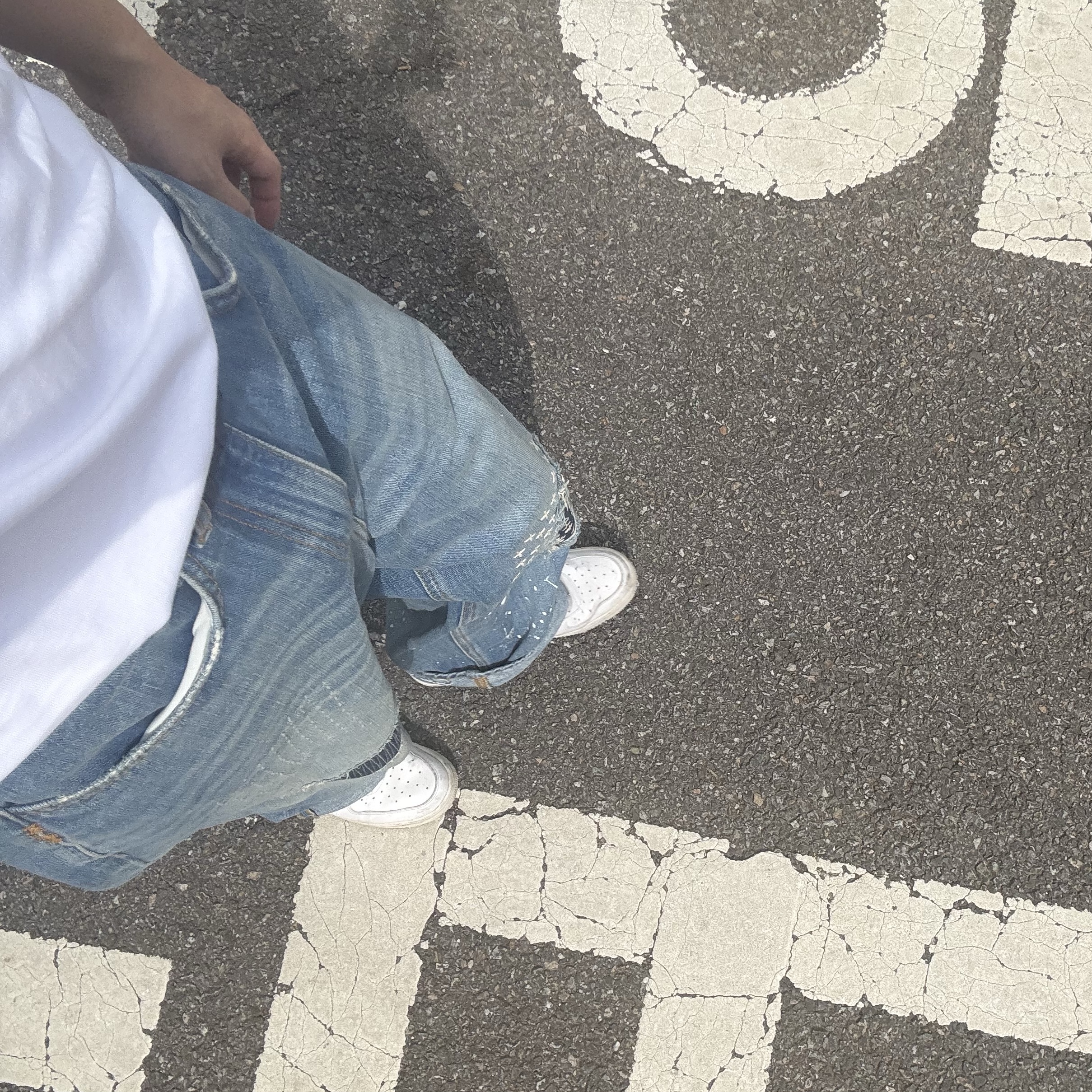 Zara x Ader Error Patchwork Jeans Blue, Nike Air Force 1 '07 Low White 착용 스타일 - 1