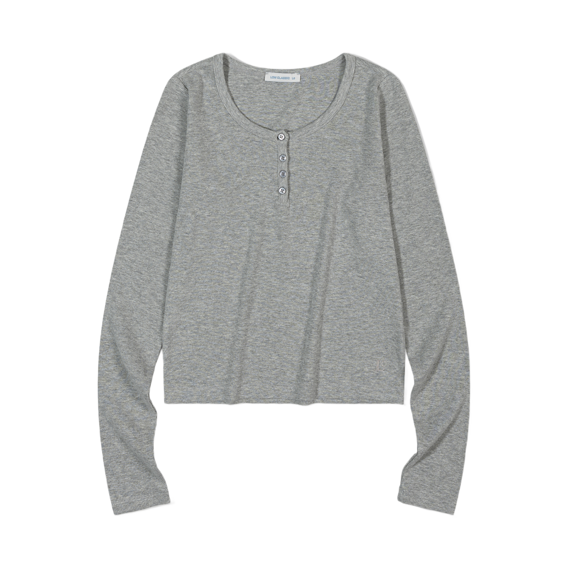 (W) 로우클래식 롱슬리브 티셔츠 멜란지 그레이((W) Low Classic Henry-Neck Long Sleeve T-Shirt Melange Grey)