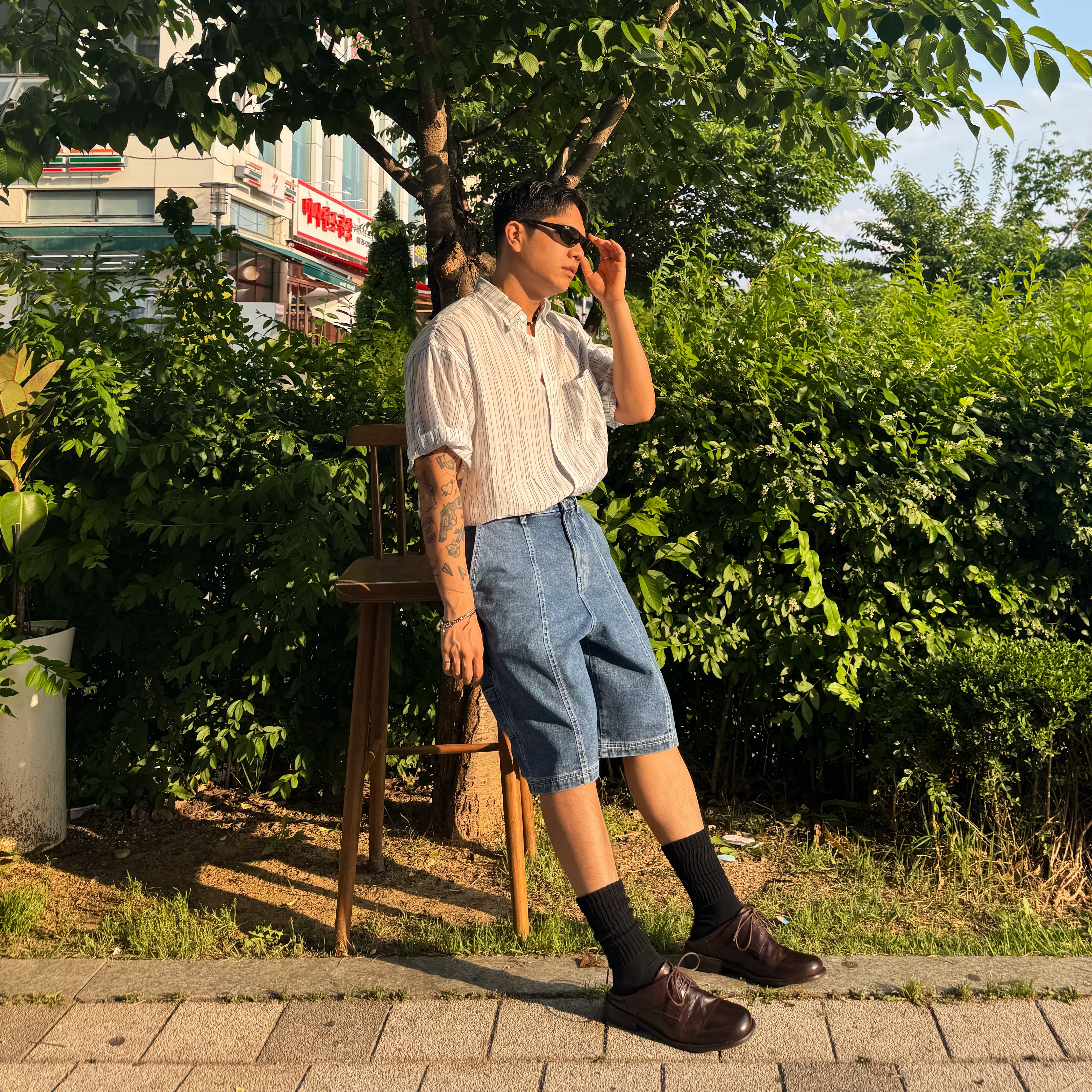Yase Holy Horsehide Comfort Derby Shoes Brown, Ray-Ban DADDY-O II Polished Black Frame Green Classic G-15 Lenses 착용 스타일 - 3