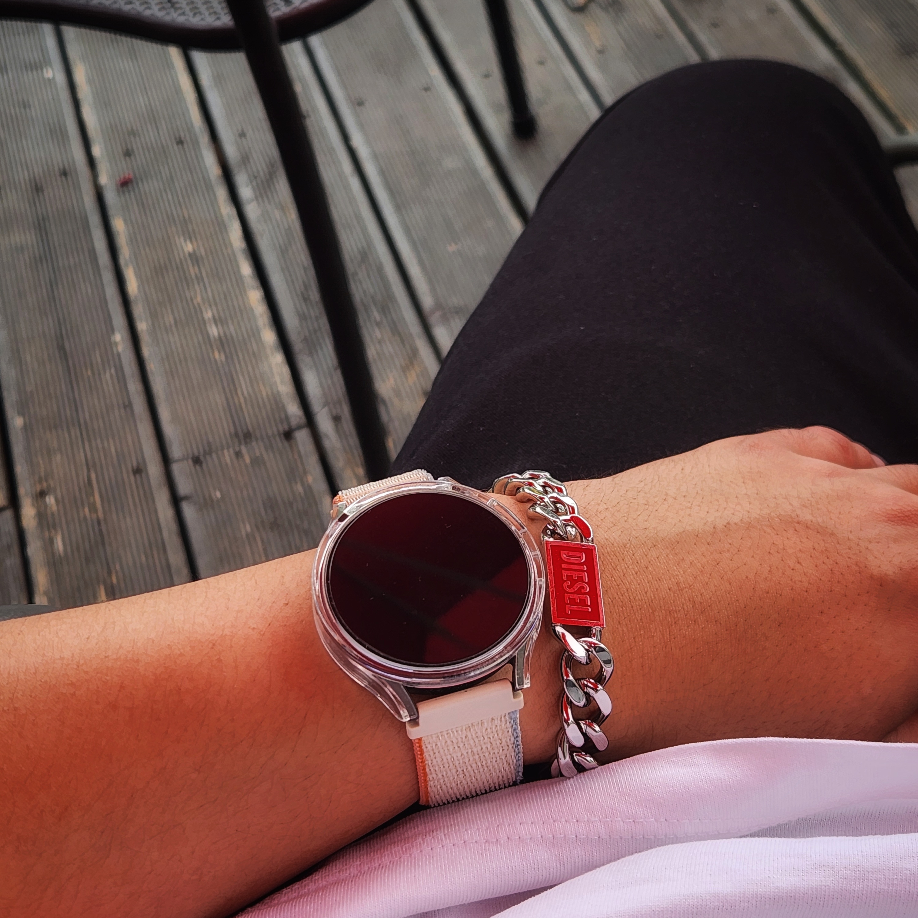 Diesel Dx1371 Stainless Steel Logo Chain Bracelet Silver 착용 스타일