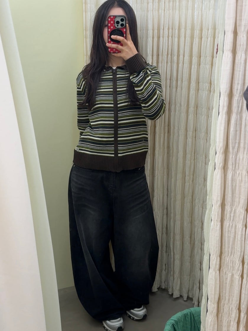 トップス coyseio SOFT KNIT ZIP-UP STRIPE SOFT KNIT ZIP-UP STRIPE - coyseio