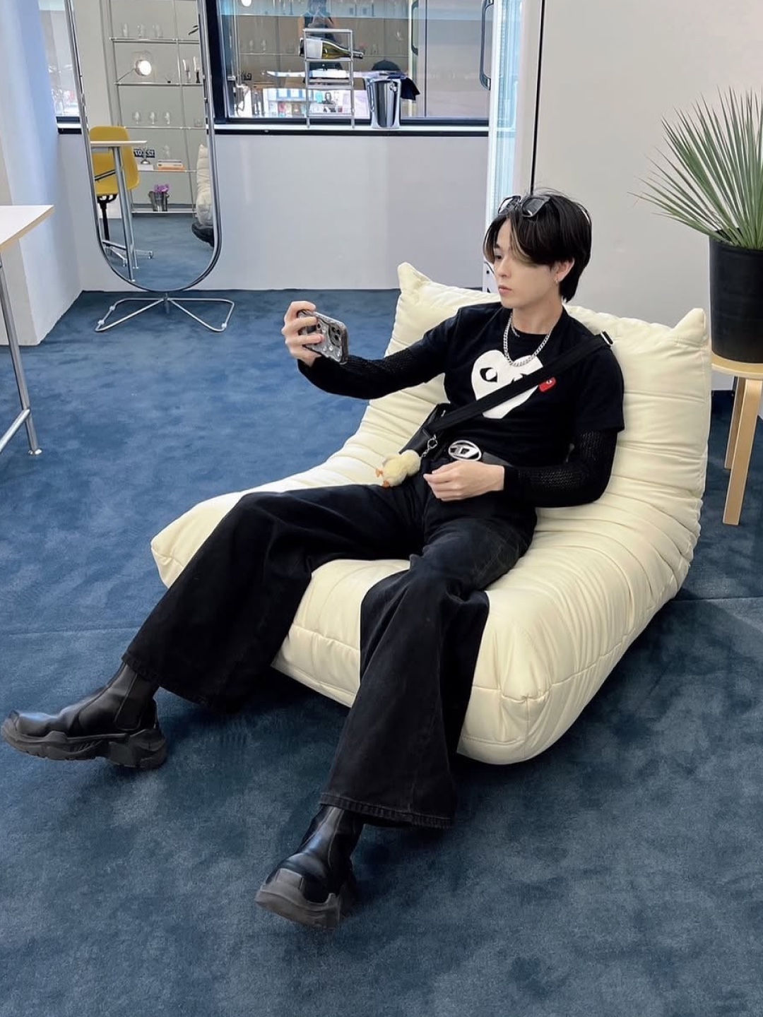 Play Comme des Garcons Camouflage Heart T-Shirt White, (W) Play Comme des Garcons Green Double Heart T-Shirt White 착용 스타일 - 5