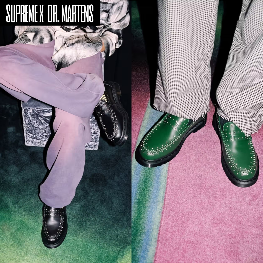 Dr. Martens x Supreme Studded Penton Loafers Red - 25SS, Dr. Martens x Supreme Studded Penton Loafers Black - 25SS 착용 스타일 - 3