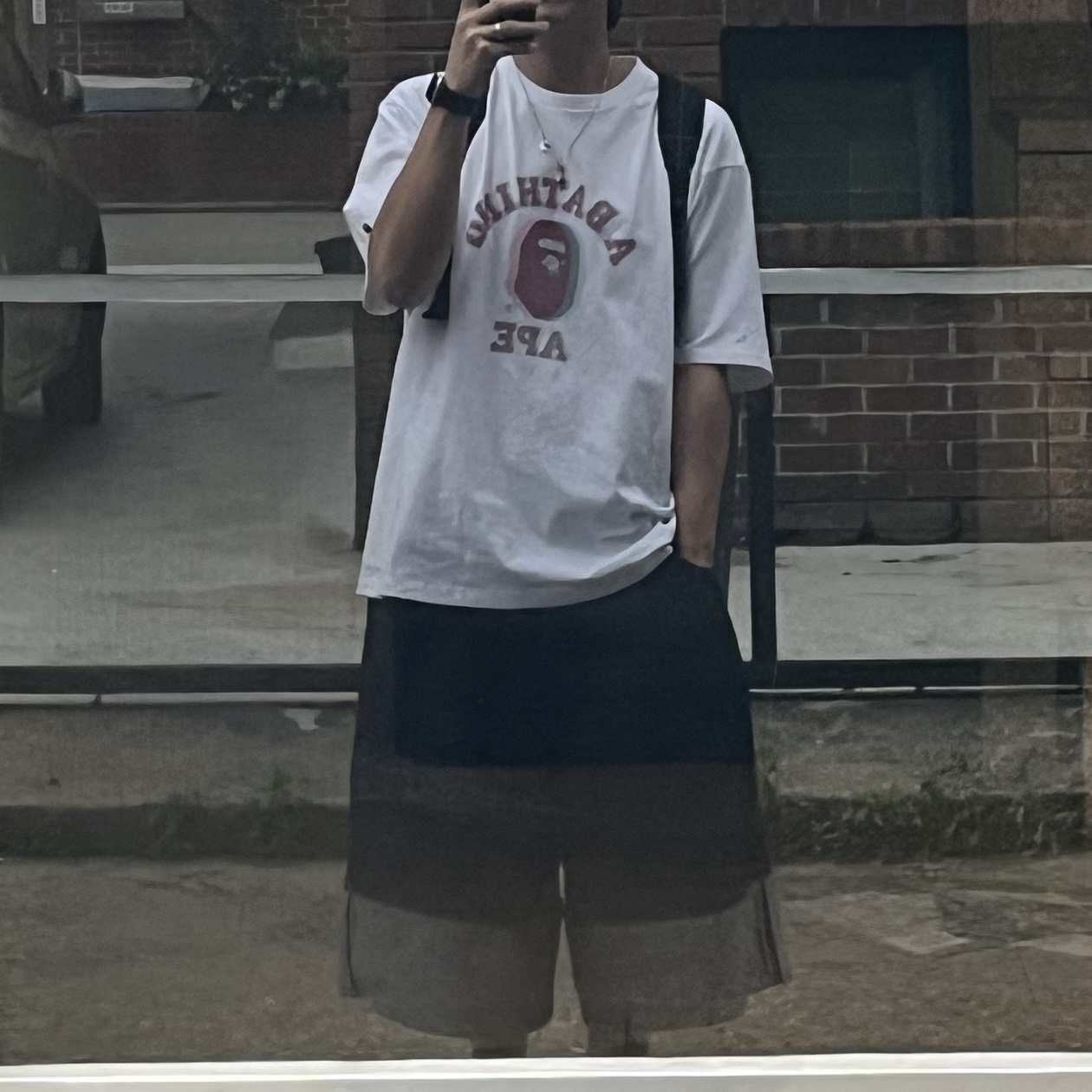 BAPE Glitch Art College T-Shirt White 착용 스타일