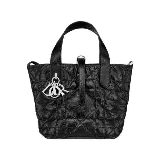 Dior Toujours Vertical Nano Tote Bag Macrocannage Crinkled Calfskin Black