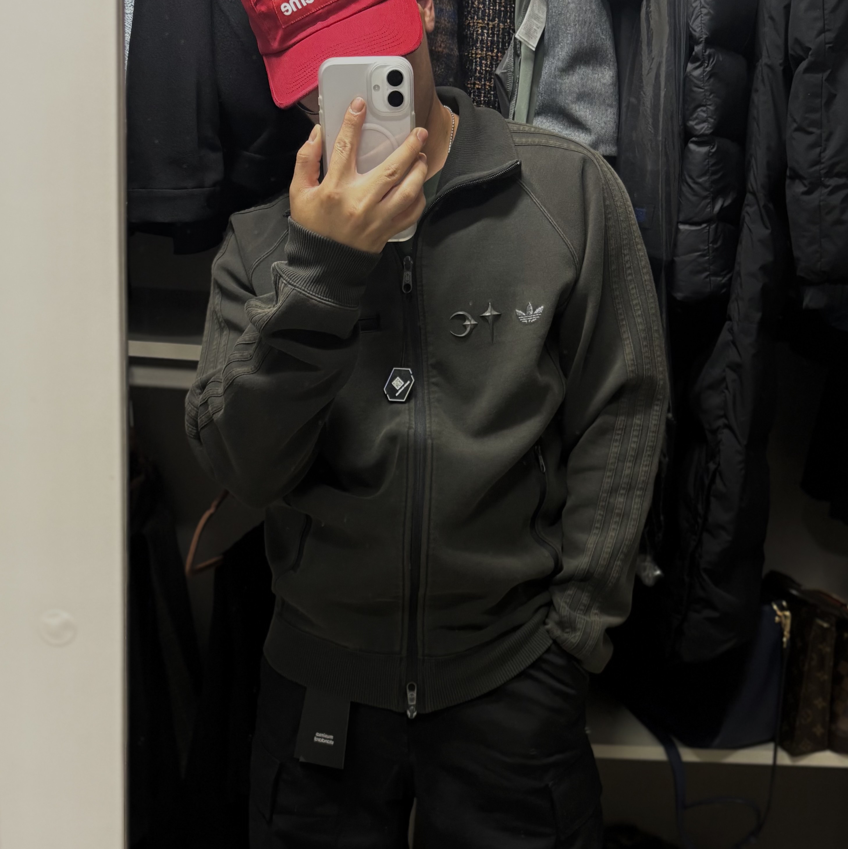 Adidas x Thug Club Track Top Black - KR Sizing, Supreme Washed Chino Twill Camp Cap Red - 25SS 착용 스타일