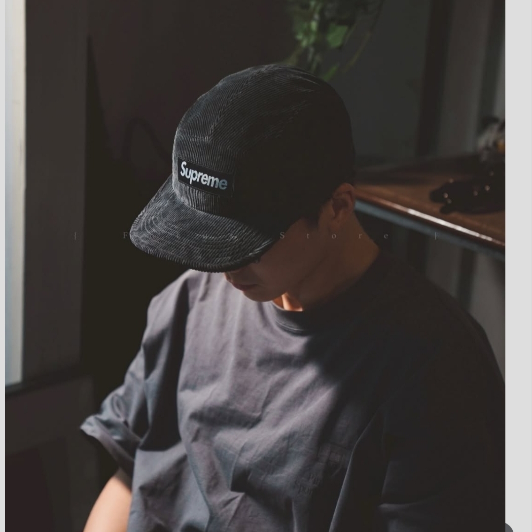 Supreme Corduroy Camp Cap Black - 25SS 착용 스타일 - 1