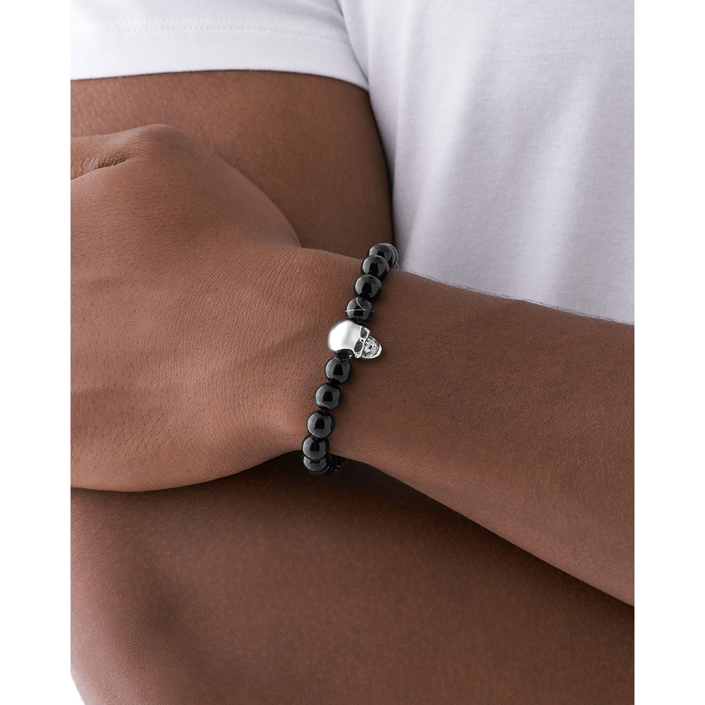 Diesel Dx1381 Black Agate Beaded Bracelet Black 착용 스타일
