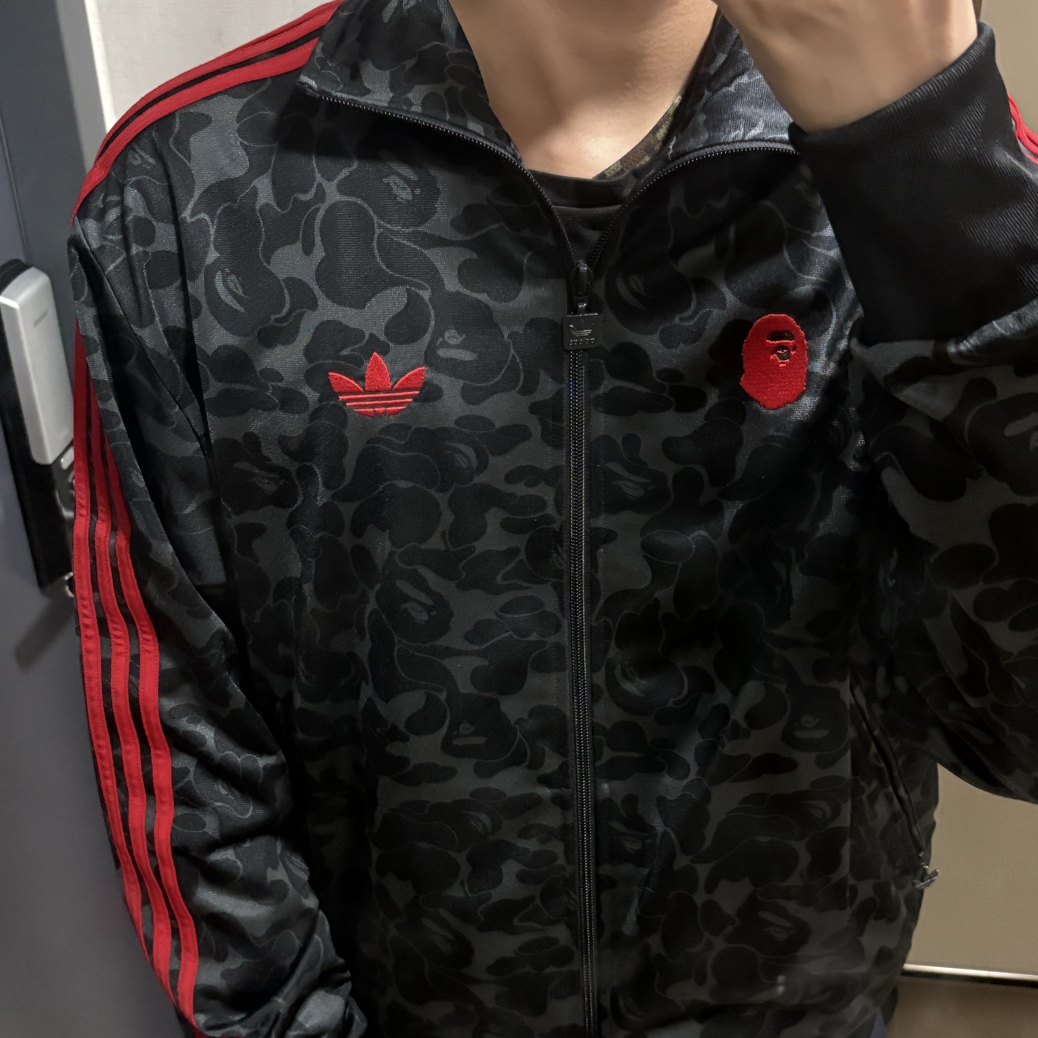 Adidas x BAPE Allover Print Track Top Black - KR Sizing 착용 스타일