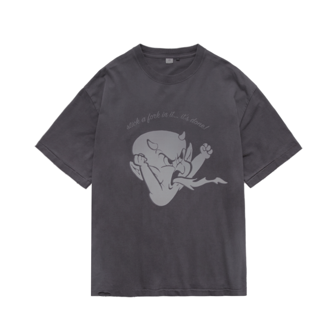 폴리테루 x 핫 스터프 하드 워시드 티 '앵그리' 워시드 퍼플 그레이(Polyteru x Hot Stuff Hard Washed Tee 'Angry' Washed Purple Gray)