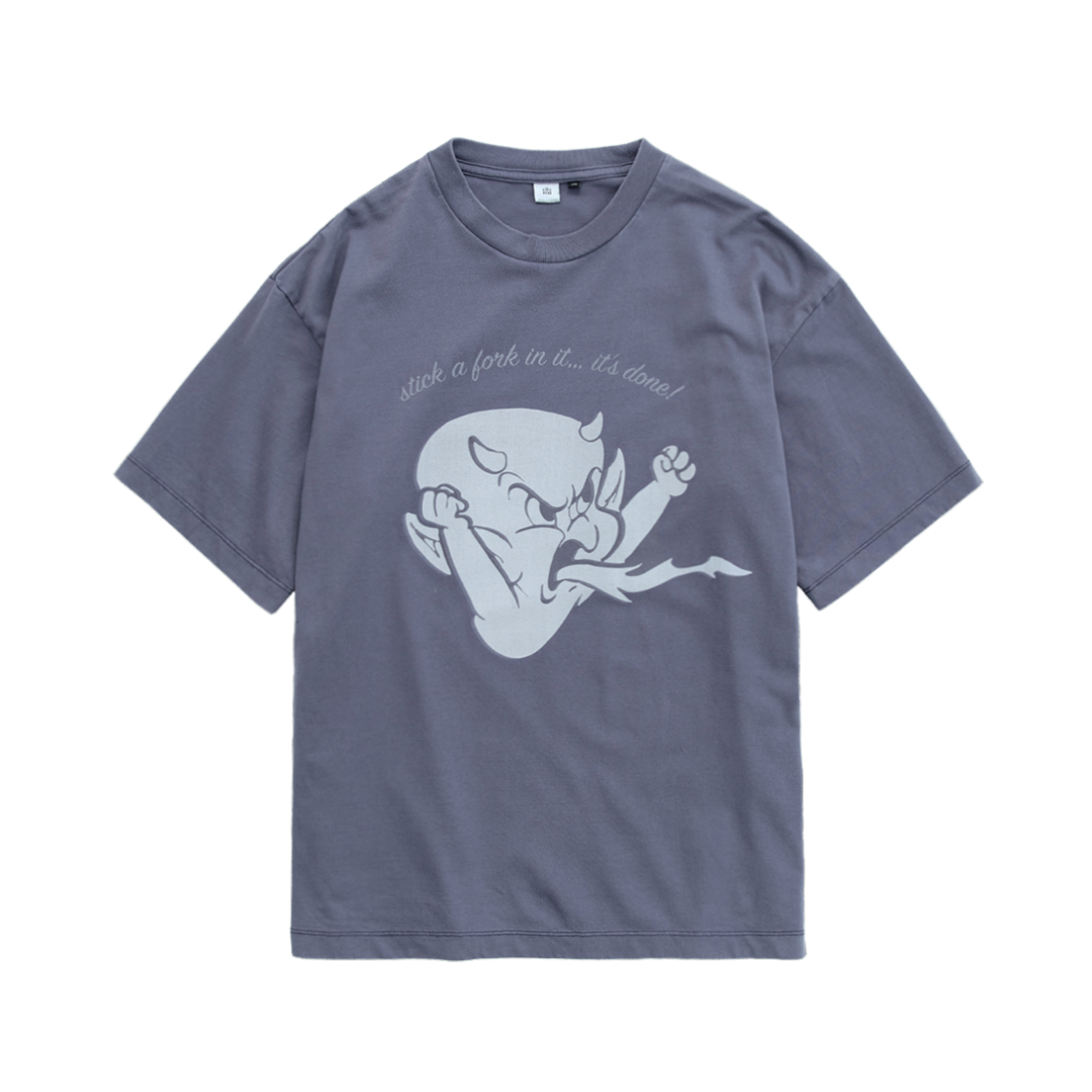 UN5OTS0953MY Polyteru x Hot Stuff 1/2 Sleeves 'Angry' Washed Blue Gray