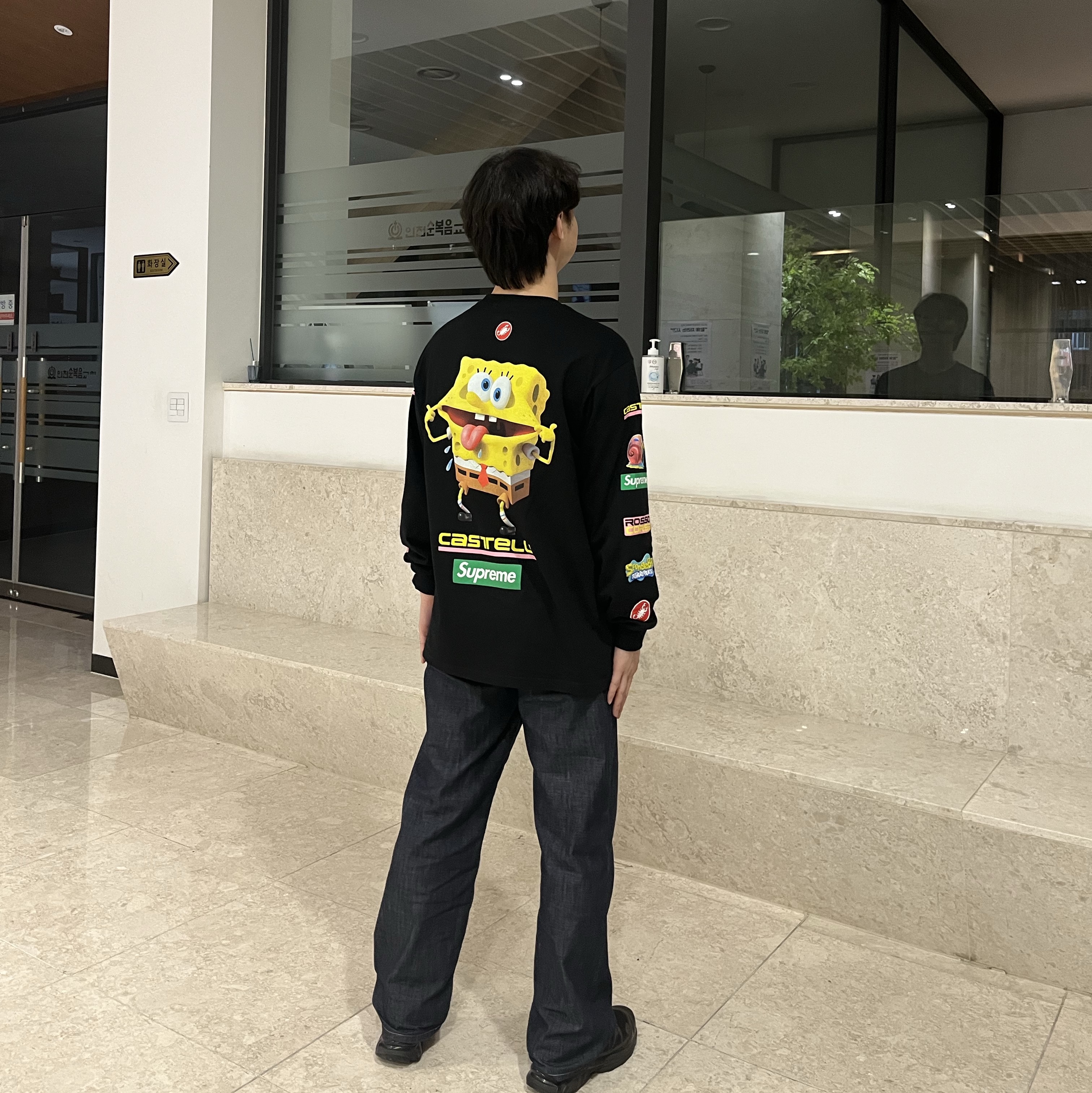 Supreme x SpongeBob SquarePants Castelli Racing L/S T-Shirt Black - 25SS, Salomon XT-6 ADV Black 착용 스타일