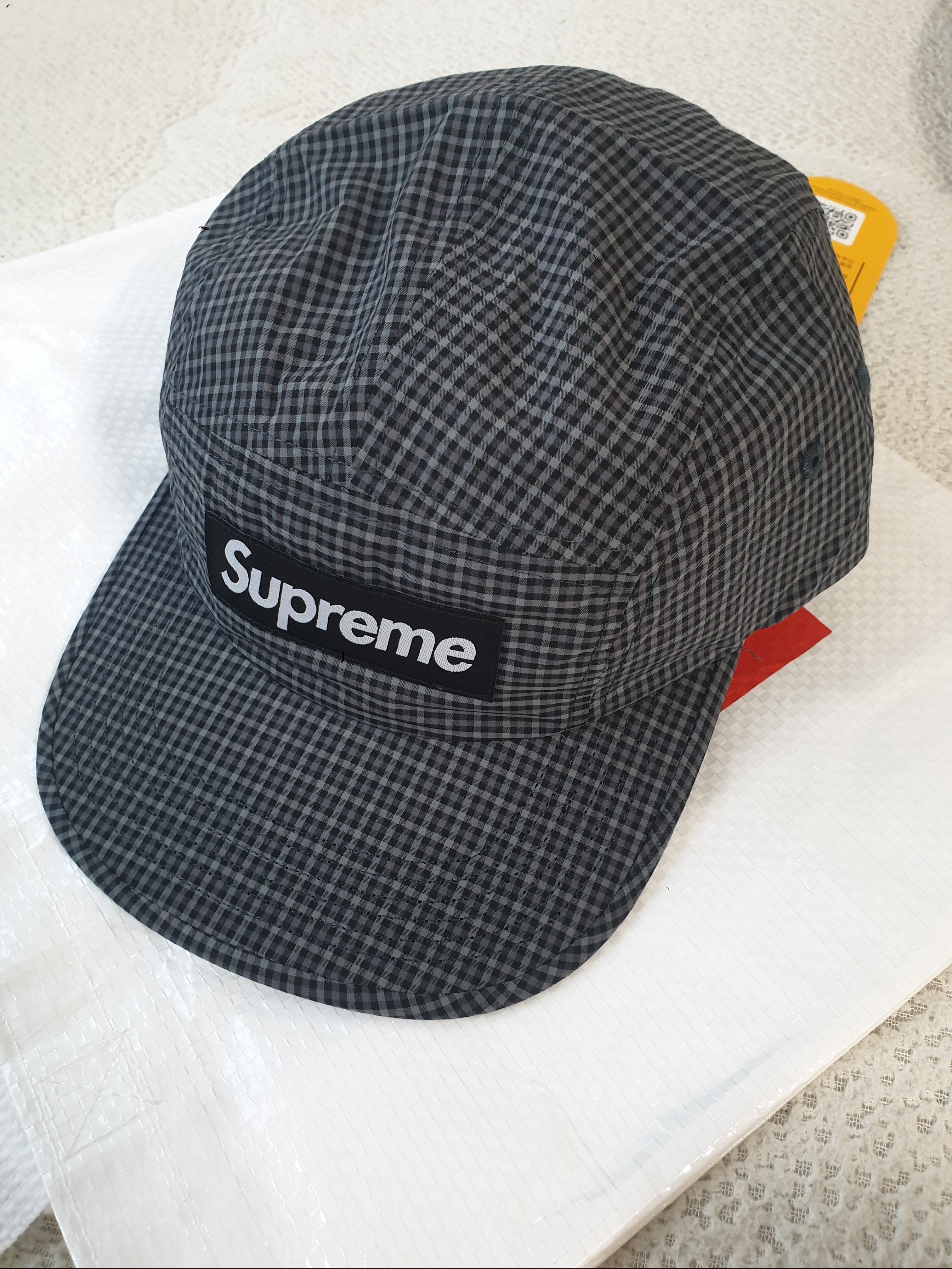 Supreme Cordura Plaid Camp Cap Black - 25SS 착용 스타일