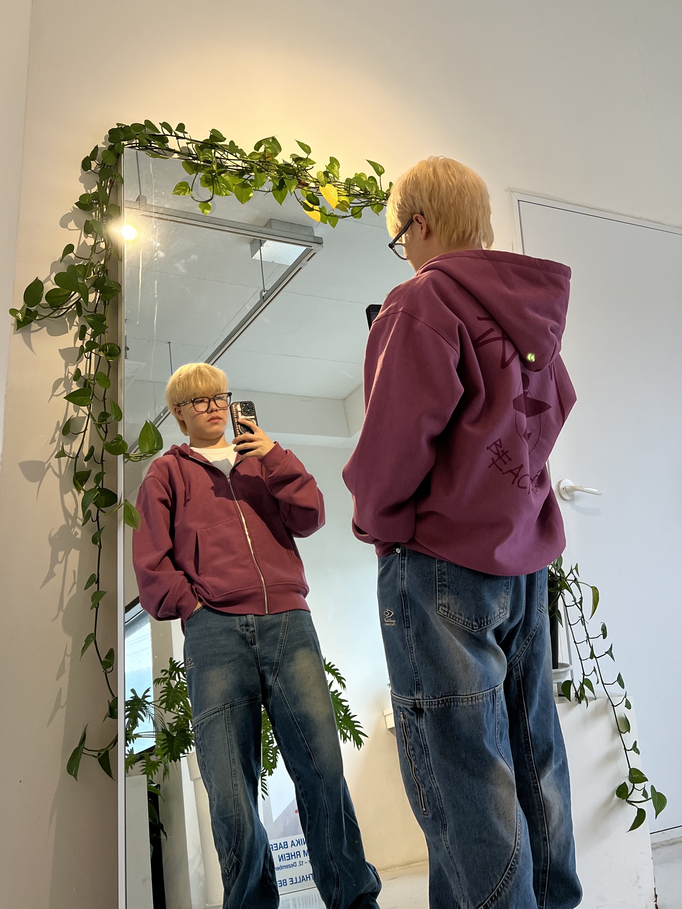 Stussy Beach Roots Zip Hoodie Berry, Asics Gel-1130 White Cloud Grey 착용 스타일 - 2