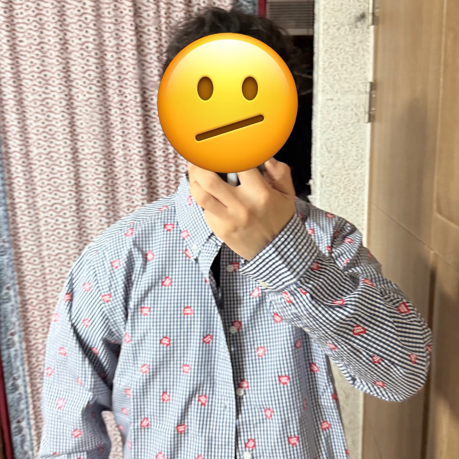 Human Made Heart Gingham Check Shirt Navy 착용 스타일