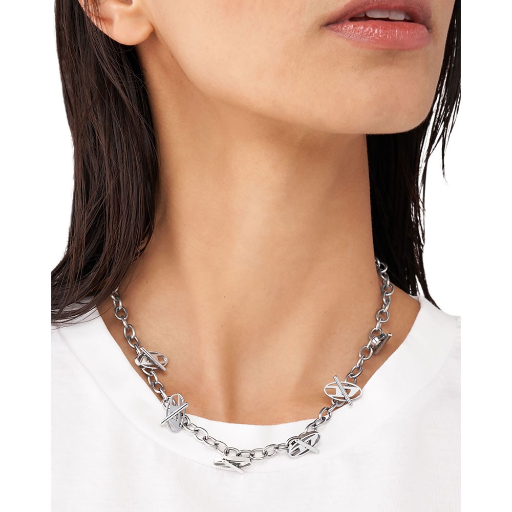 Diesel Dx1435 Stainless Steel Chain Necklace Silver 착용 스타일 - 2