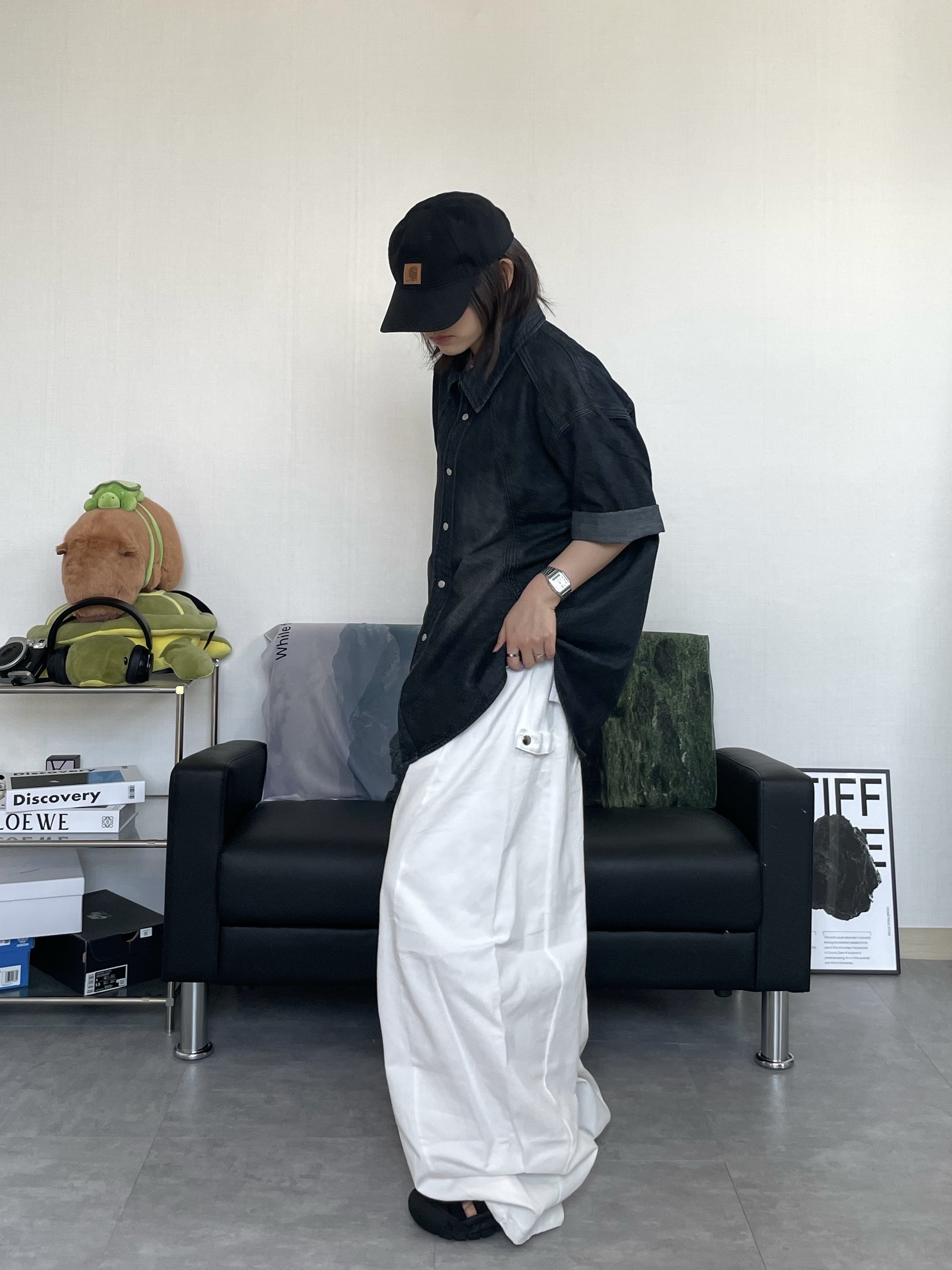 (W) Keen Newport H2 Triple Black, Carhartt Canvas Cap Black 착용 스타일 - 6