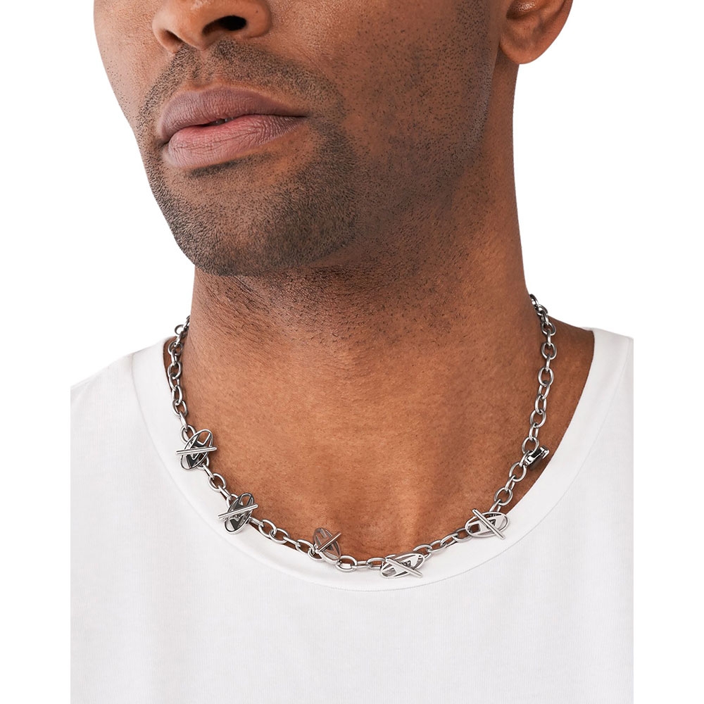 Diesel Dx1435 Stainless Steel Chain Necklace Silver 착용 스타일 - 1