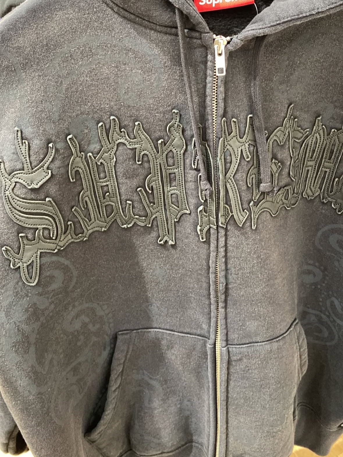 Supreme Leather Applique Zip Up Hooded Sweatshirt Black - 25SS 착용 스타일