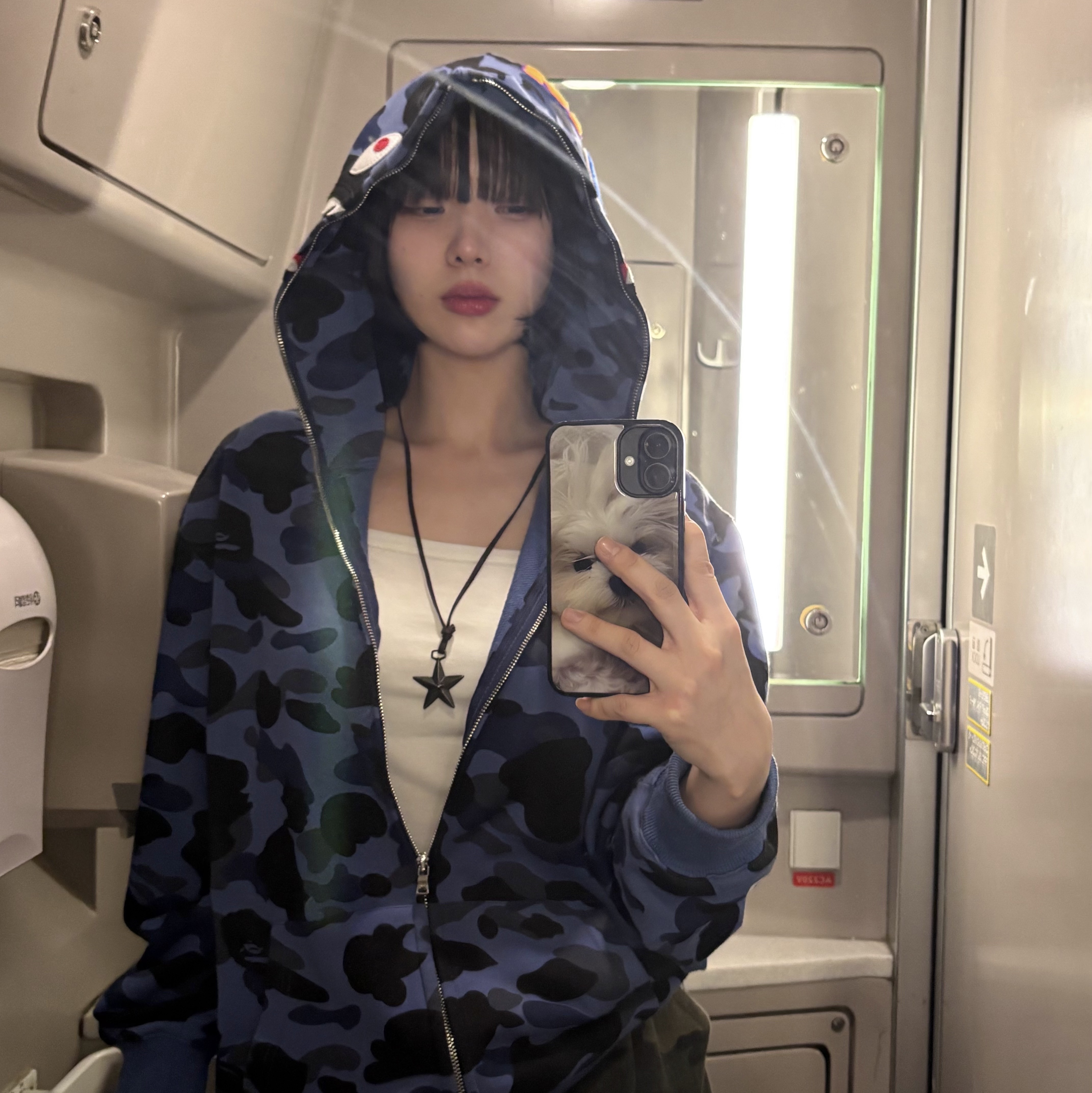 BAPE Color Camo Shark Full Zip Hoodie Navy 착용 스타일