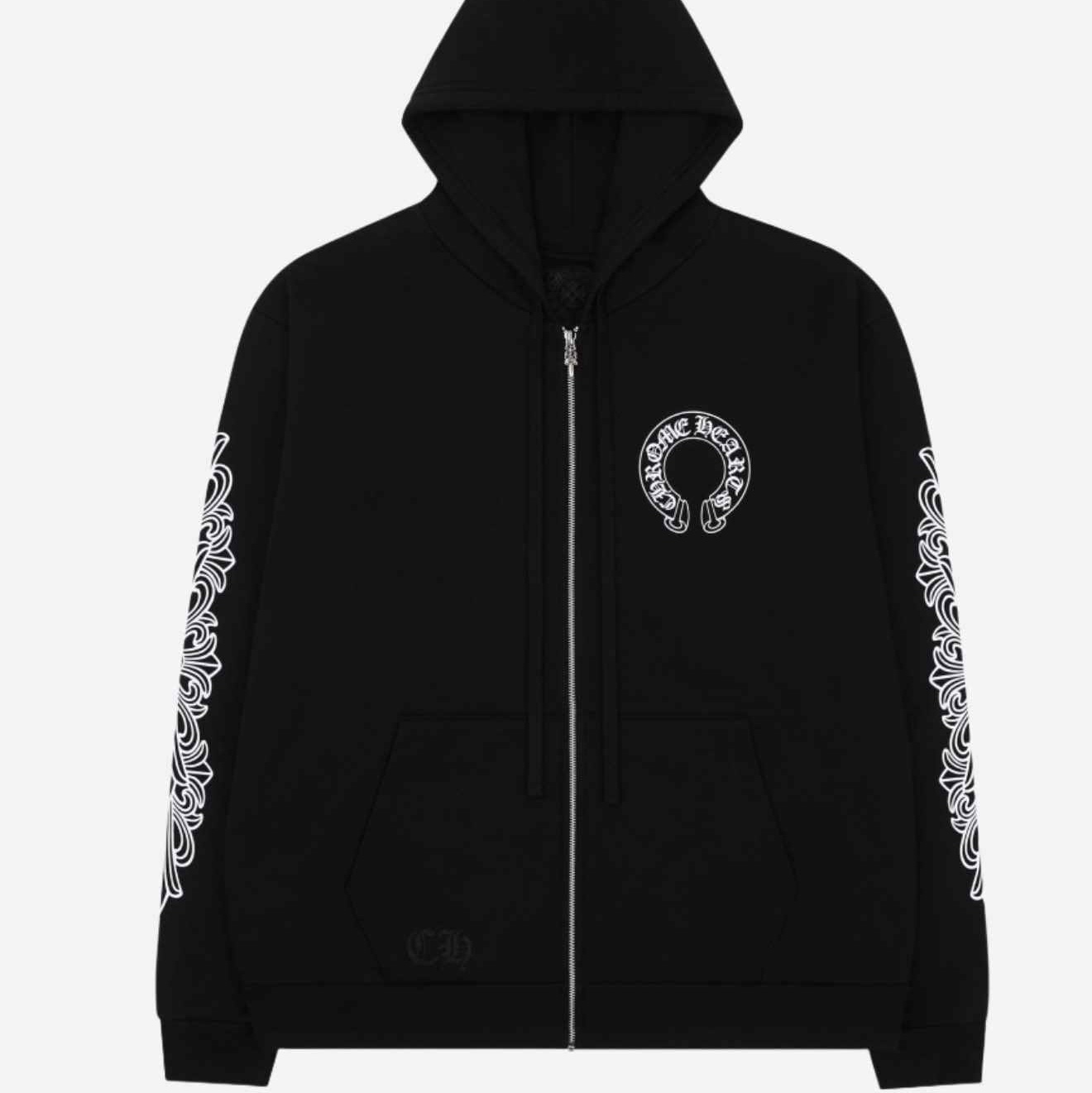 Chrome Hearts Horseshoe Floral Fleece Zip-Up Hoodie Black 착용 스타일
