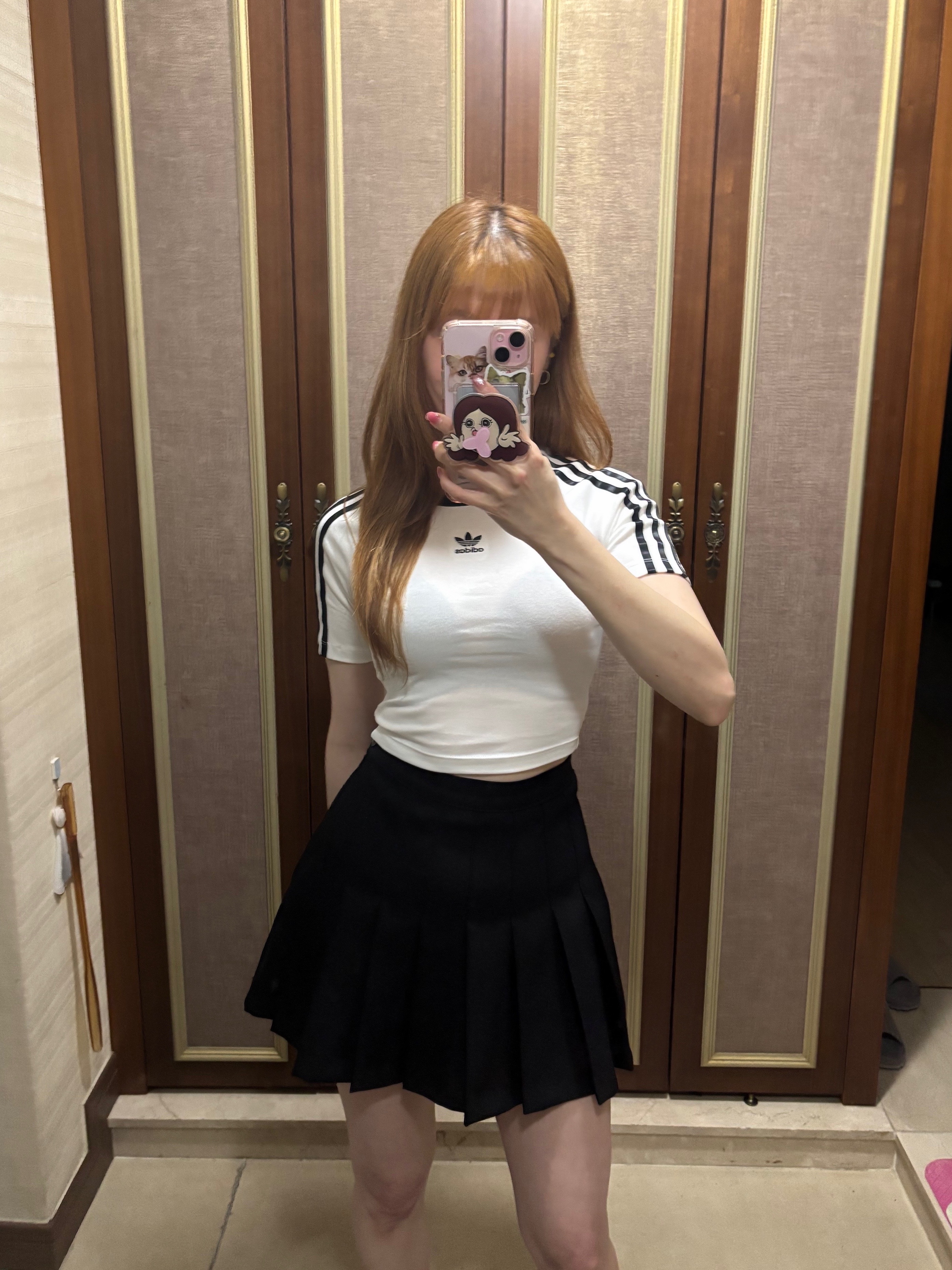 (W) Adidas 3S Baby T-Shirt White - KR Sizing, Adidas Adilette Clog Black White 착용 스타일 - 3