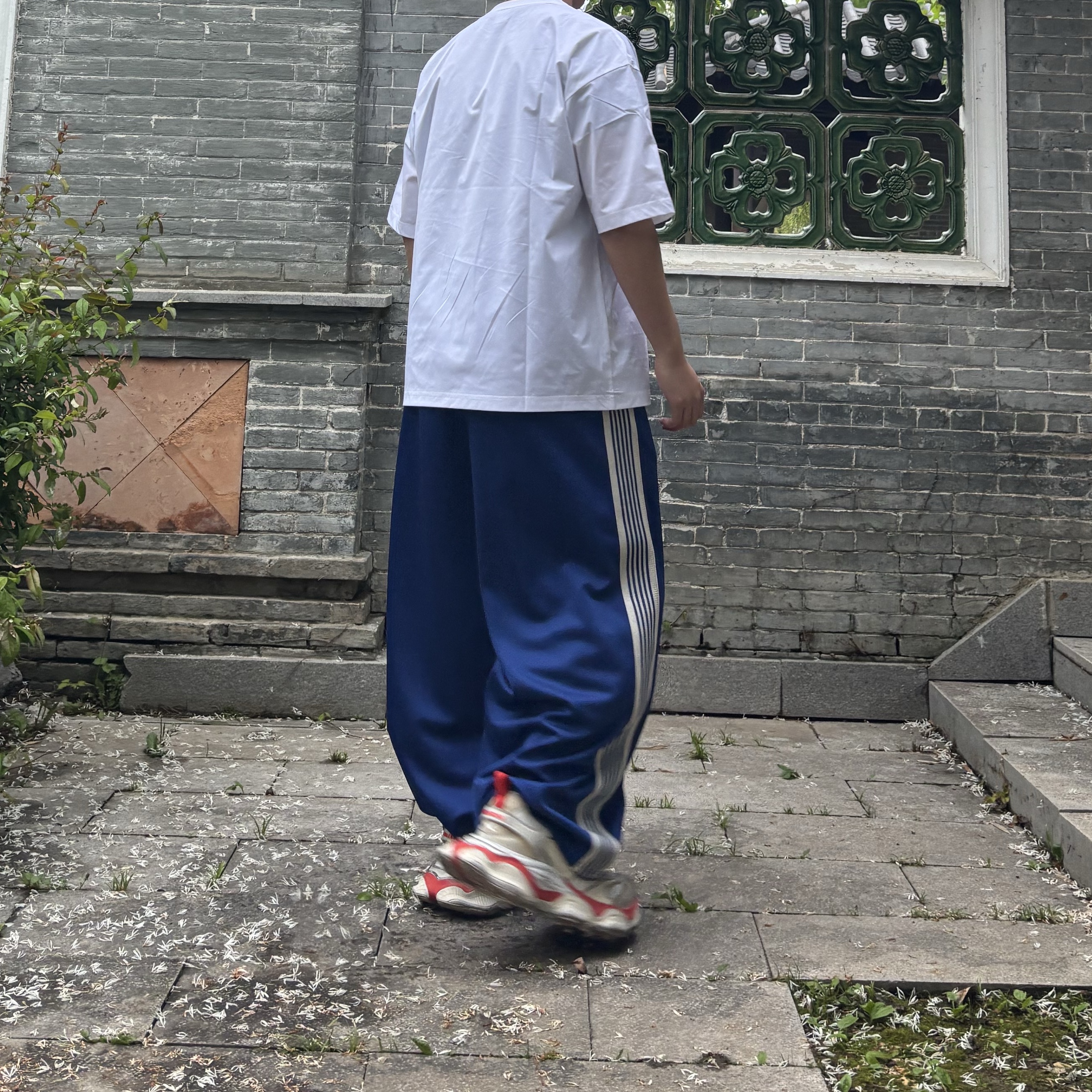 Balenciaga Cargo Sneakers Beige Grey Red, Needles H.D. Track Pants Poly Smooth Royal 착용 스타일
