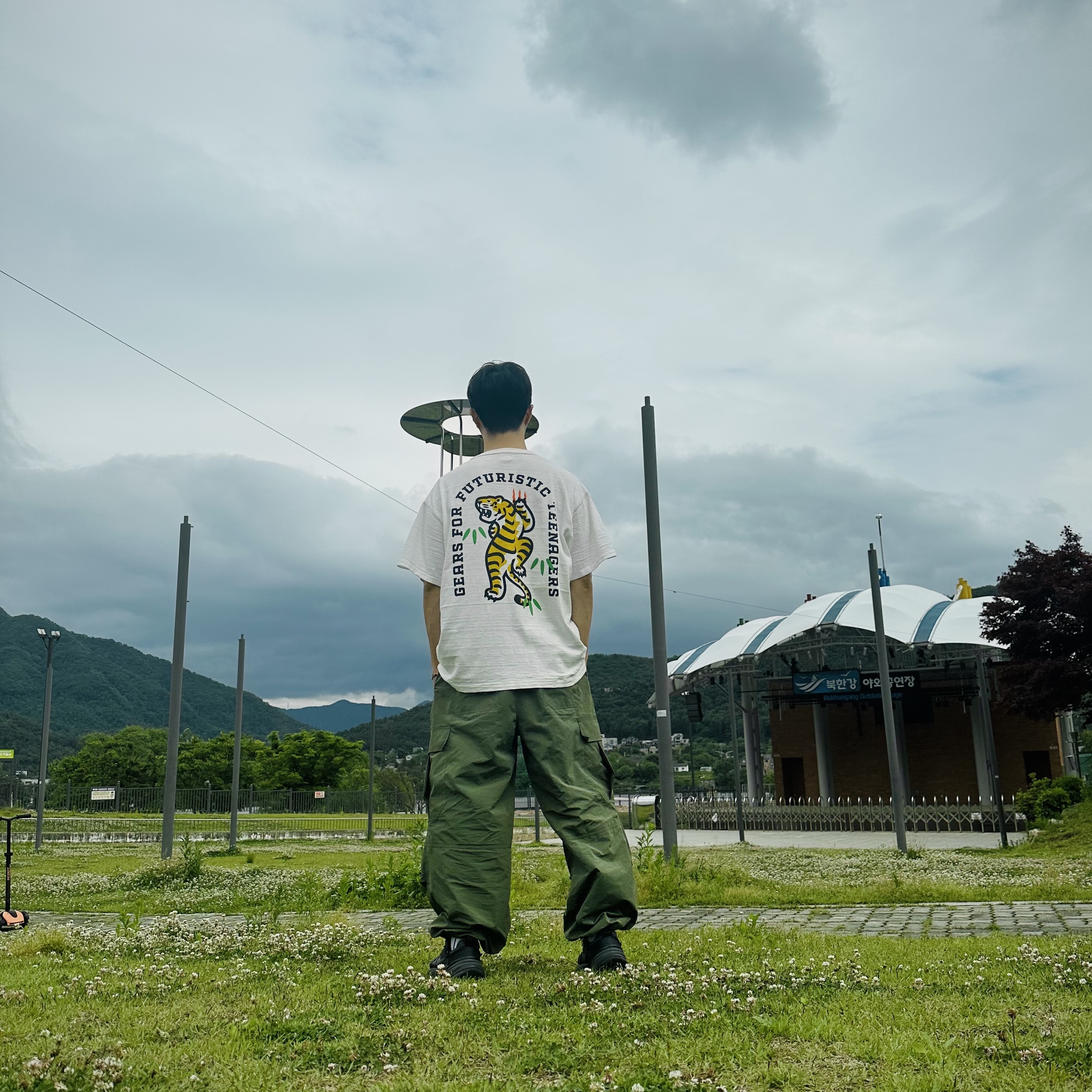 Wildthings Military Cargo Pants Olive Green, Human Made Pocket T-Shirt #2 White 착용 스타일 - 1