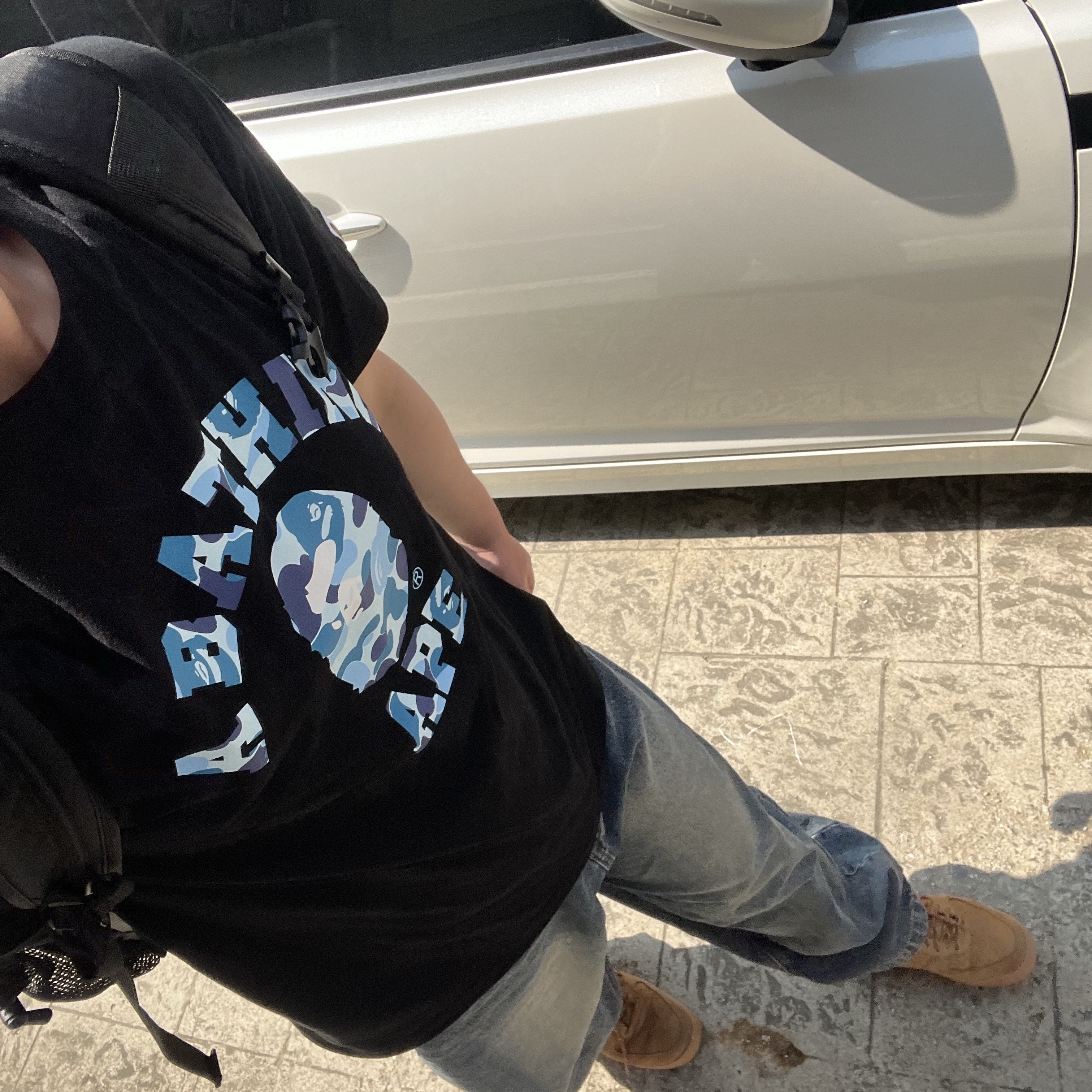 BAPE ABC Camo College T-Shirt Black Blue 착용 스타일