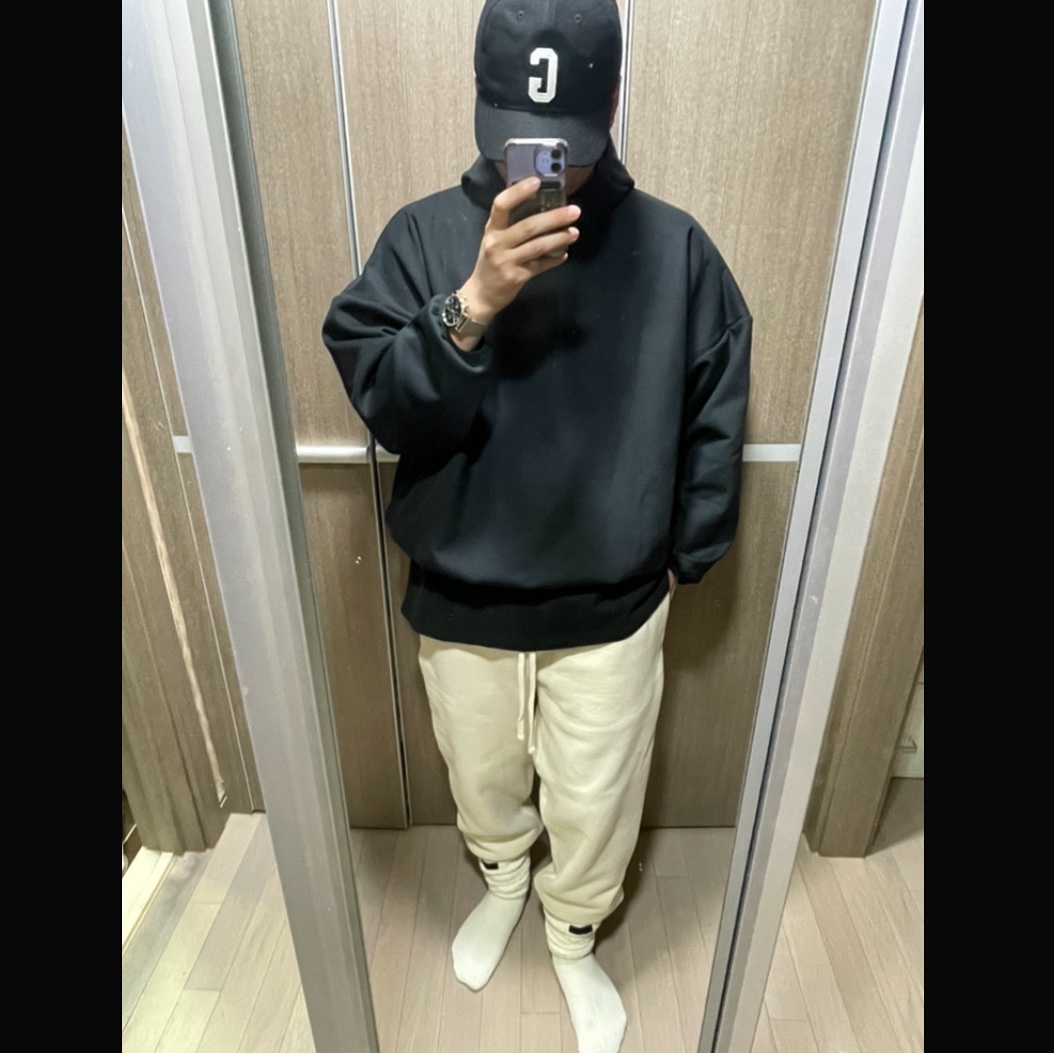 Adidas x Fear of God Athletics Suede Fleece Hoodie Black - KR Sizing, Essentials x New Era Embroidered G Logo Cap Black 착용 스타일