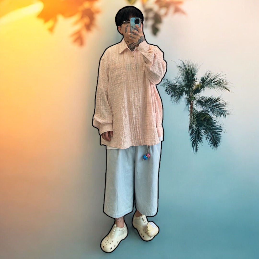 Crocs x Satisfy Classic Clog Bone, Our Legacy Borrowed Shirt Picnic Check Crude Seersucker 착용 스타일 - 1