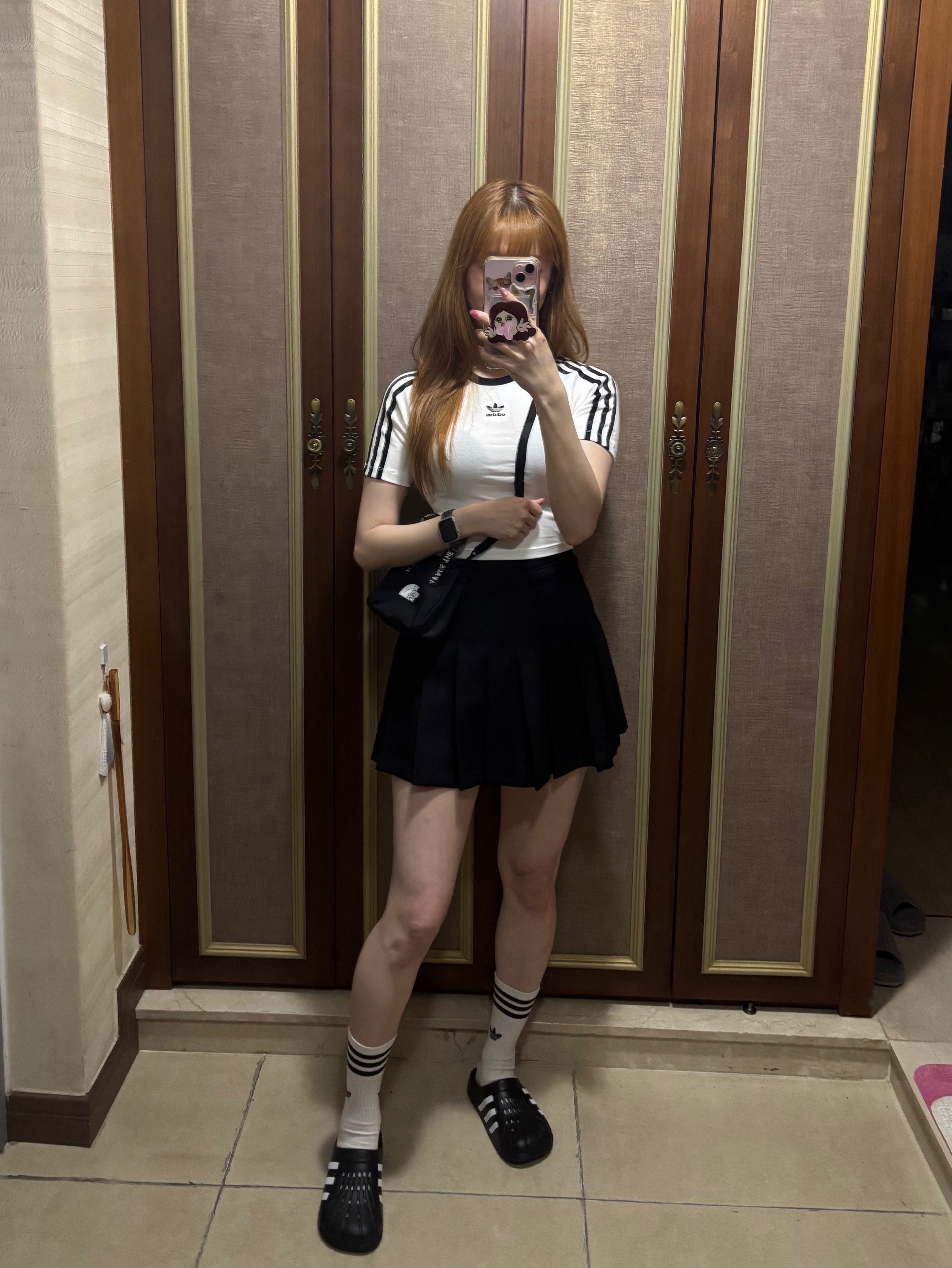 (W) Adidas 3S Baby T-Shirt White - KR Sizing, Adidas Adilette Clog Black White 착용 스타일 - 5