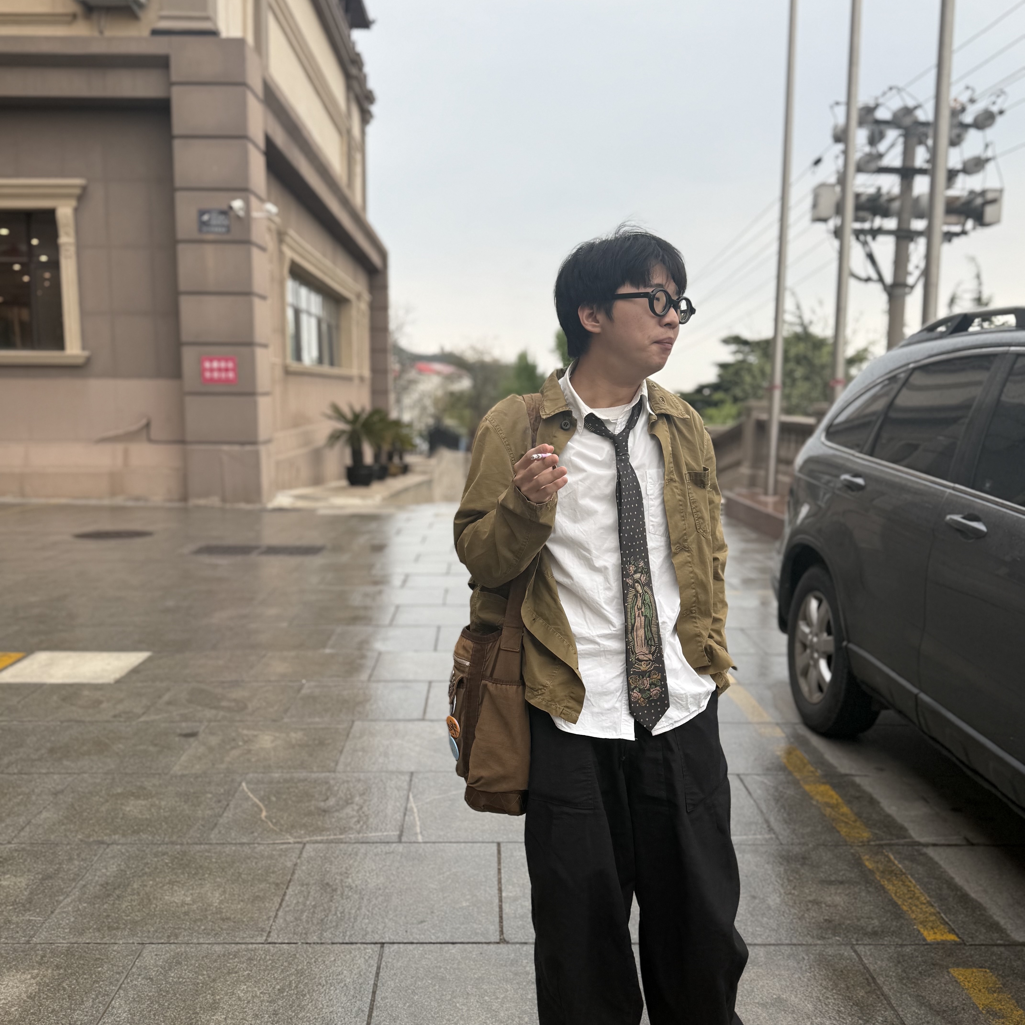 Needles Track Jacket Poly Smooth Black Dark Brown, Kapital Silk Twill Maria Tie Black 착용 스타일 - 2