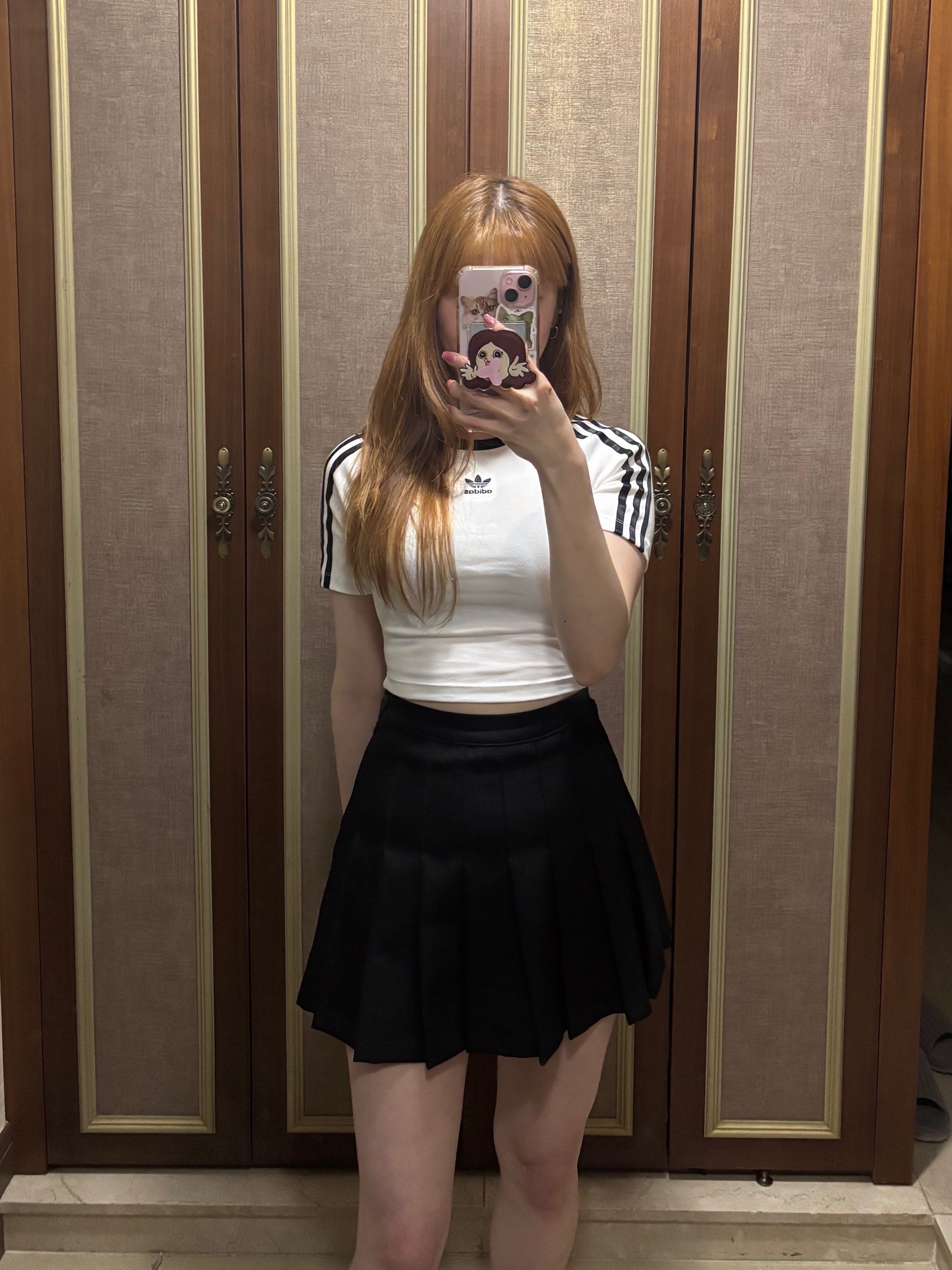 (W) Adidas 3S Baby T-Shirt White - KR Sizing, Adidas Adilette Clog Black White 착용 스타일 - 2