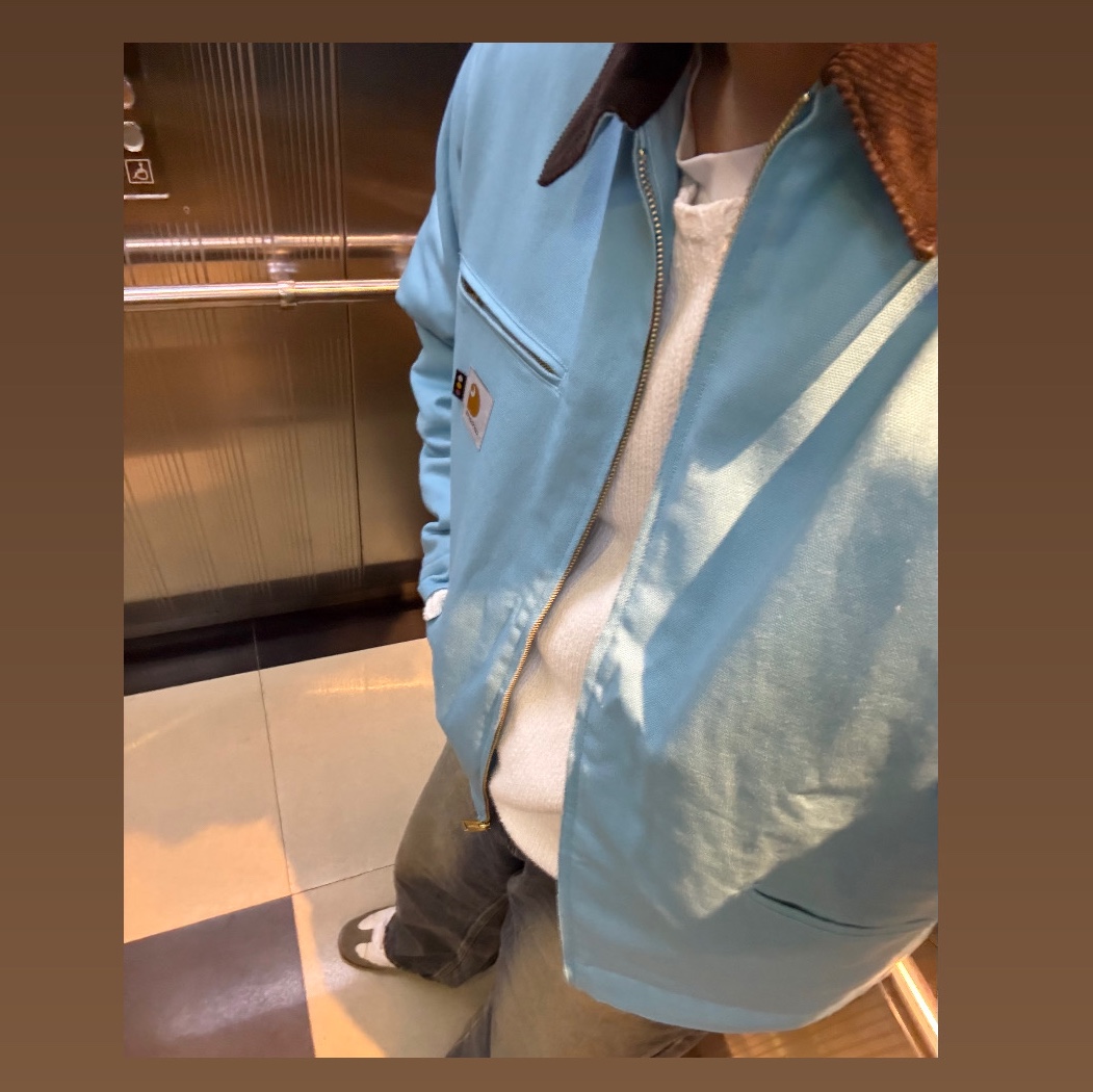 Carhartt WIP x IAB Studio OG Detroit Jacket Milky Blue, Nike Air Force 1 '07 WB Flax 착용 스타일 - 1
