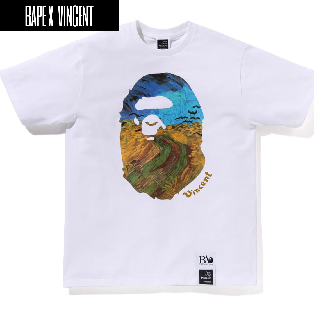BAPE x Van Gogh Museum Ape Head Canvas Art T-Shirt White, BAPE x Van Gogh Museum Ape Head Canvas Art T-Shirt White Sax 착용 스타일 - 2