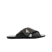 (W) Prada Nappa Leather Slides Black