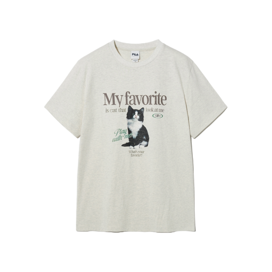 [6% 적립] 휠라 [MY 티셔츠] 오버핏 고양이 티셔츠 오트밀