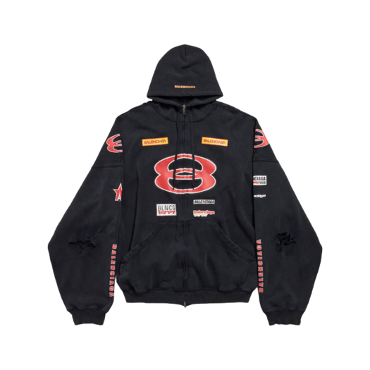 Balenciaga Sponsor Logo Large Zip-Up Hoodie Faded Black