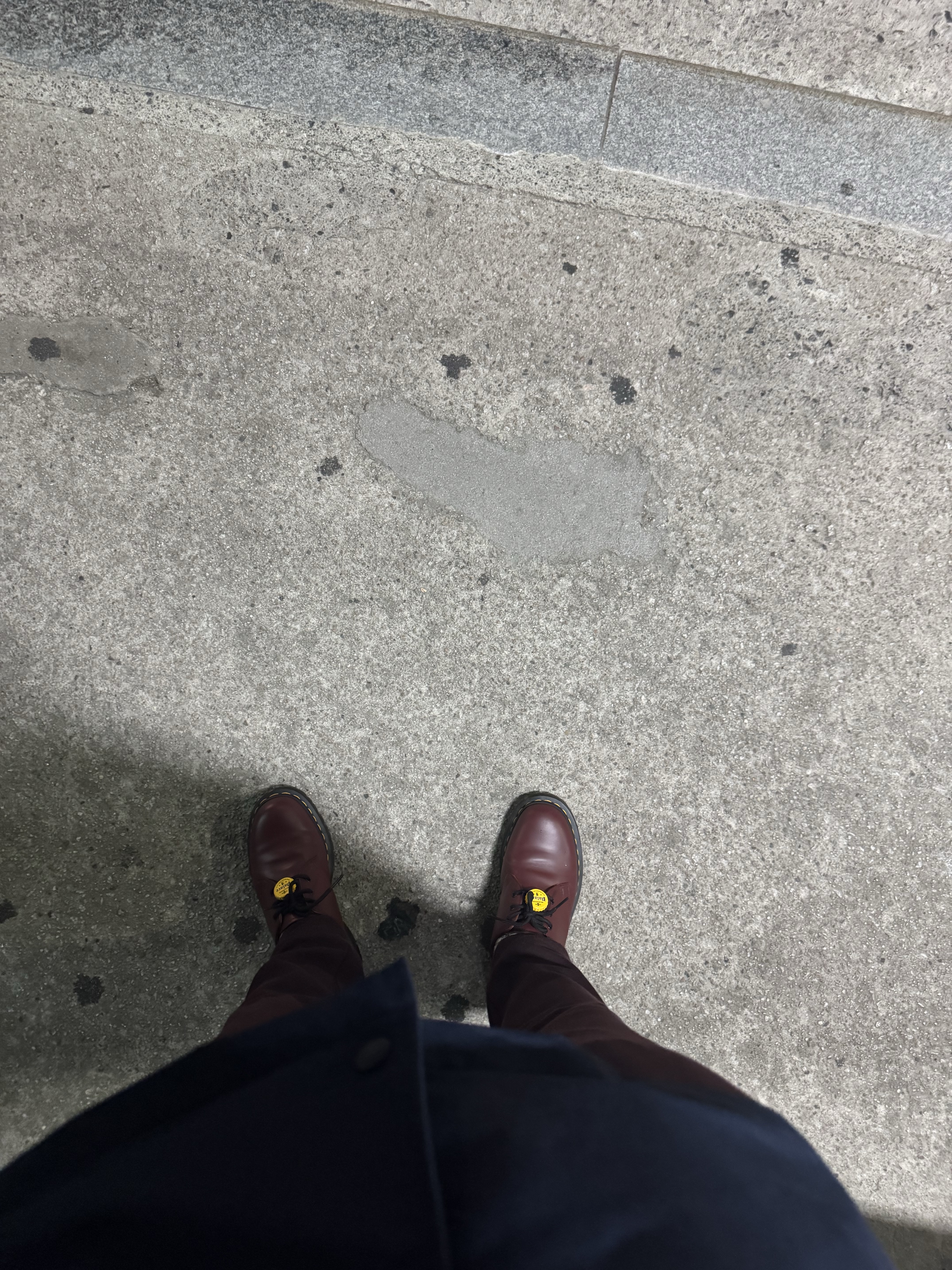 Uniqlo UT x Kaws x Warhol Coach Jacket Navy, Dr. Martens x Palace 1461 Red 착용 스타일 - 1